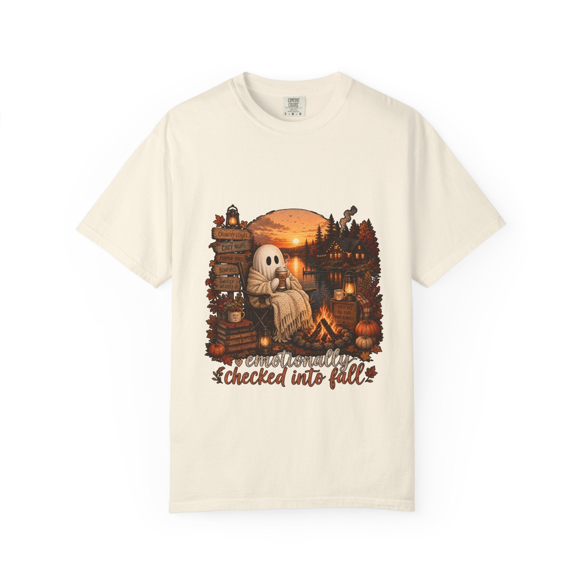 Checked Into Fall T-Shirt — Cozy Ghost Autumn Graphic Tee