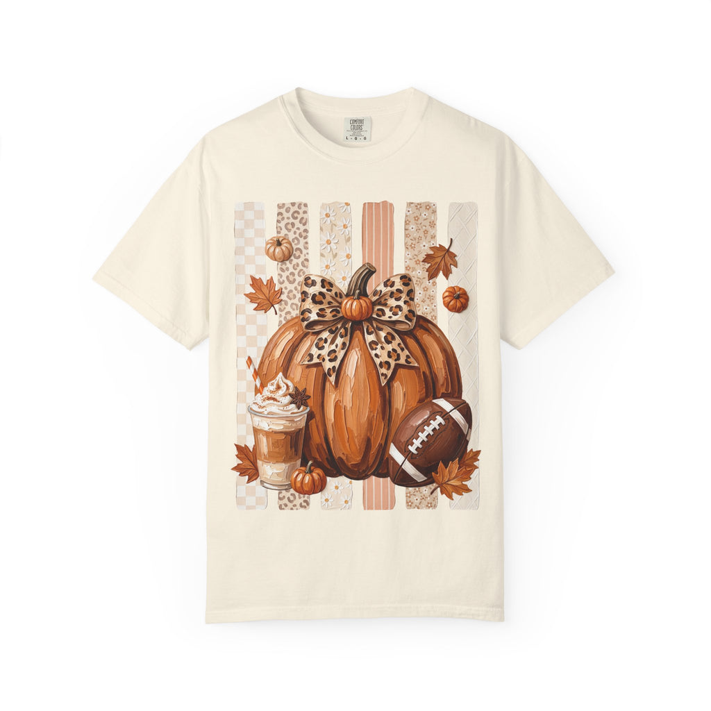 Fall Pumpkin & Football T-Shirt — Leopard Bow, Pumpkin Spice, Autumn Leaves