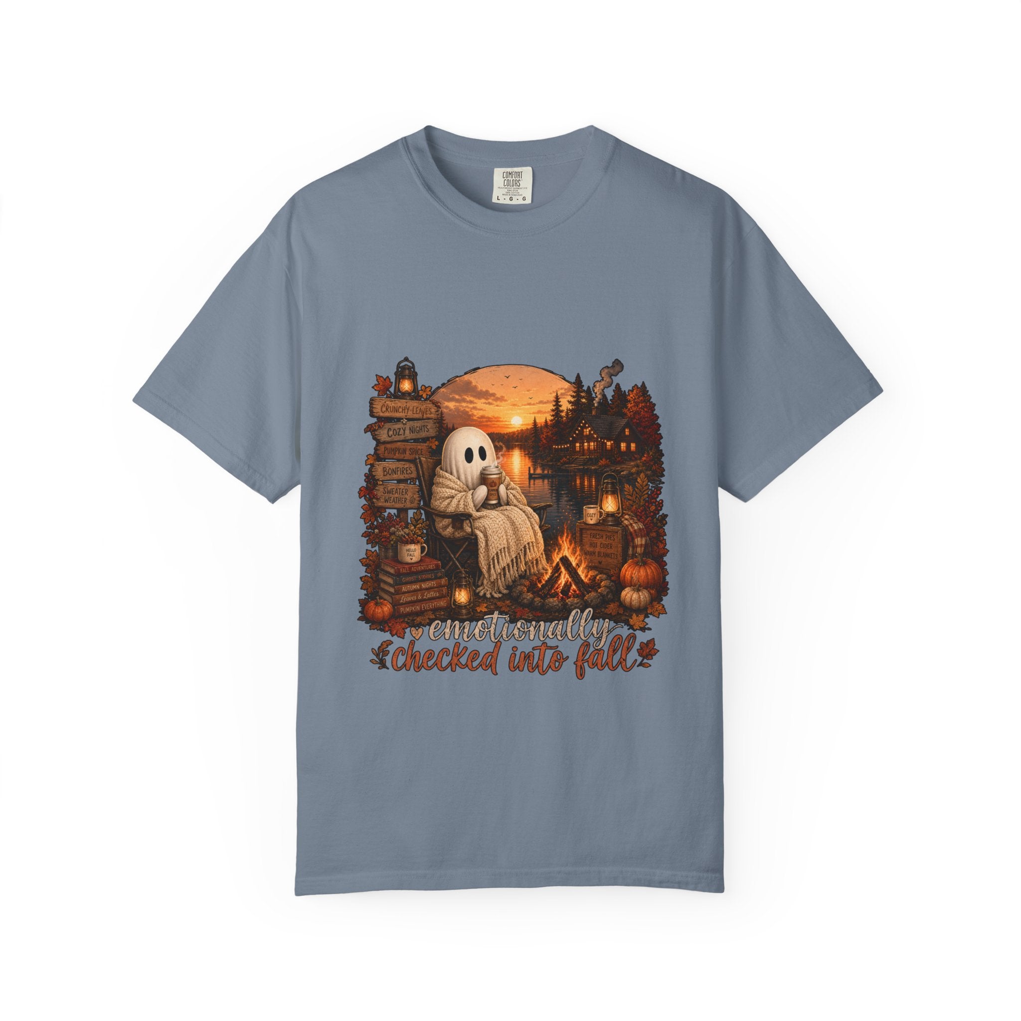 Checked Into Fall T-Shirt — Cozy Ghost Autumn Graphic Tee