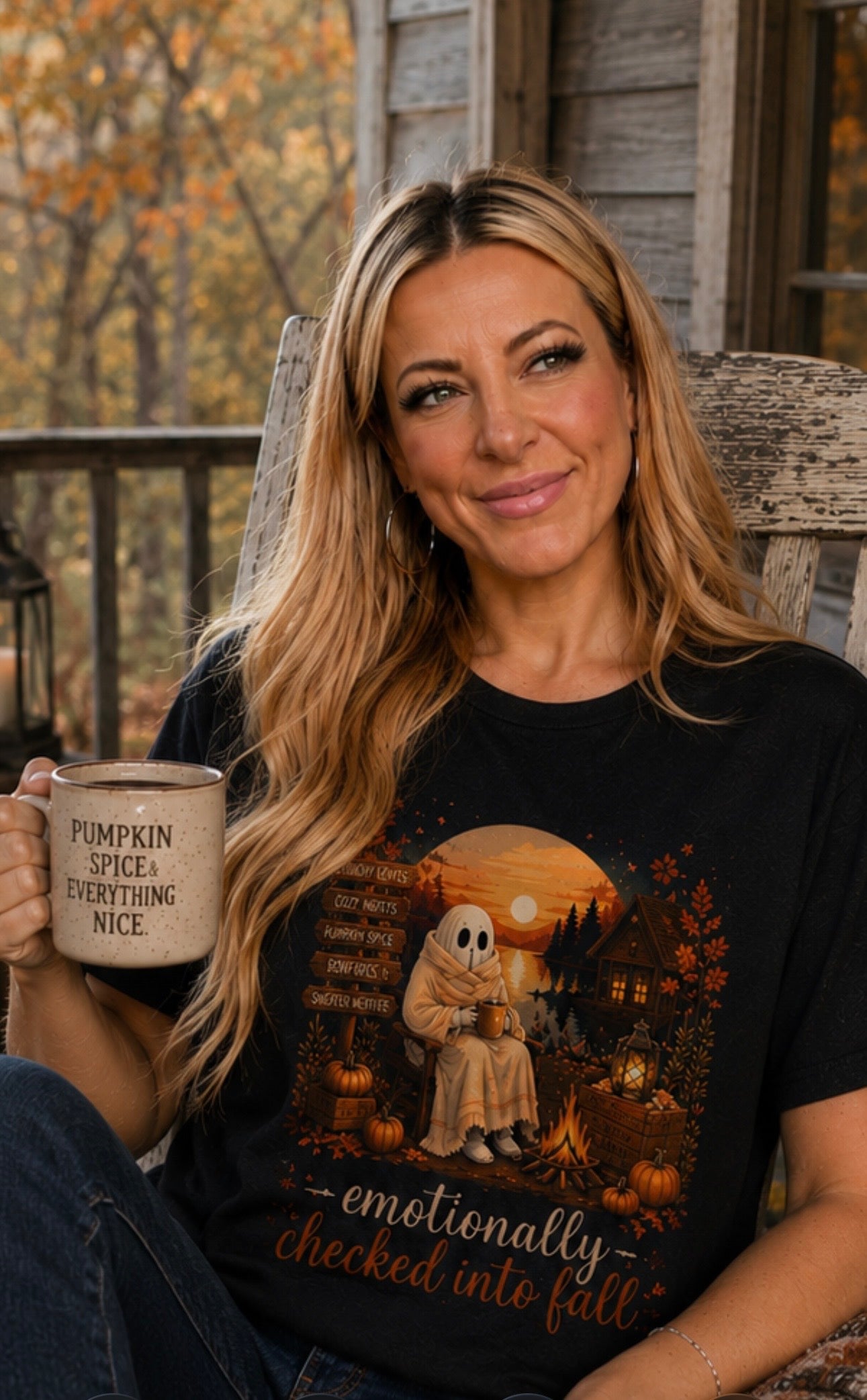 Checked Into Fall T-Shirt — Cozy Ghost Autumn Graphic Tee