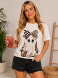 Leopard Bow Ghost Tee — Cute Halloween Graphic T-Shirt