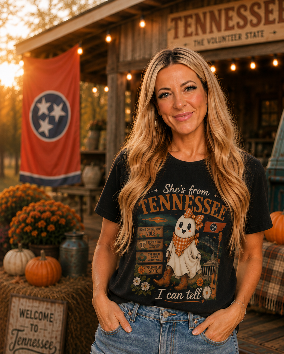'She's From Tennessee I Can Tell' Halloween Ghost State Pride Tee